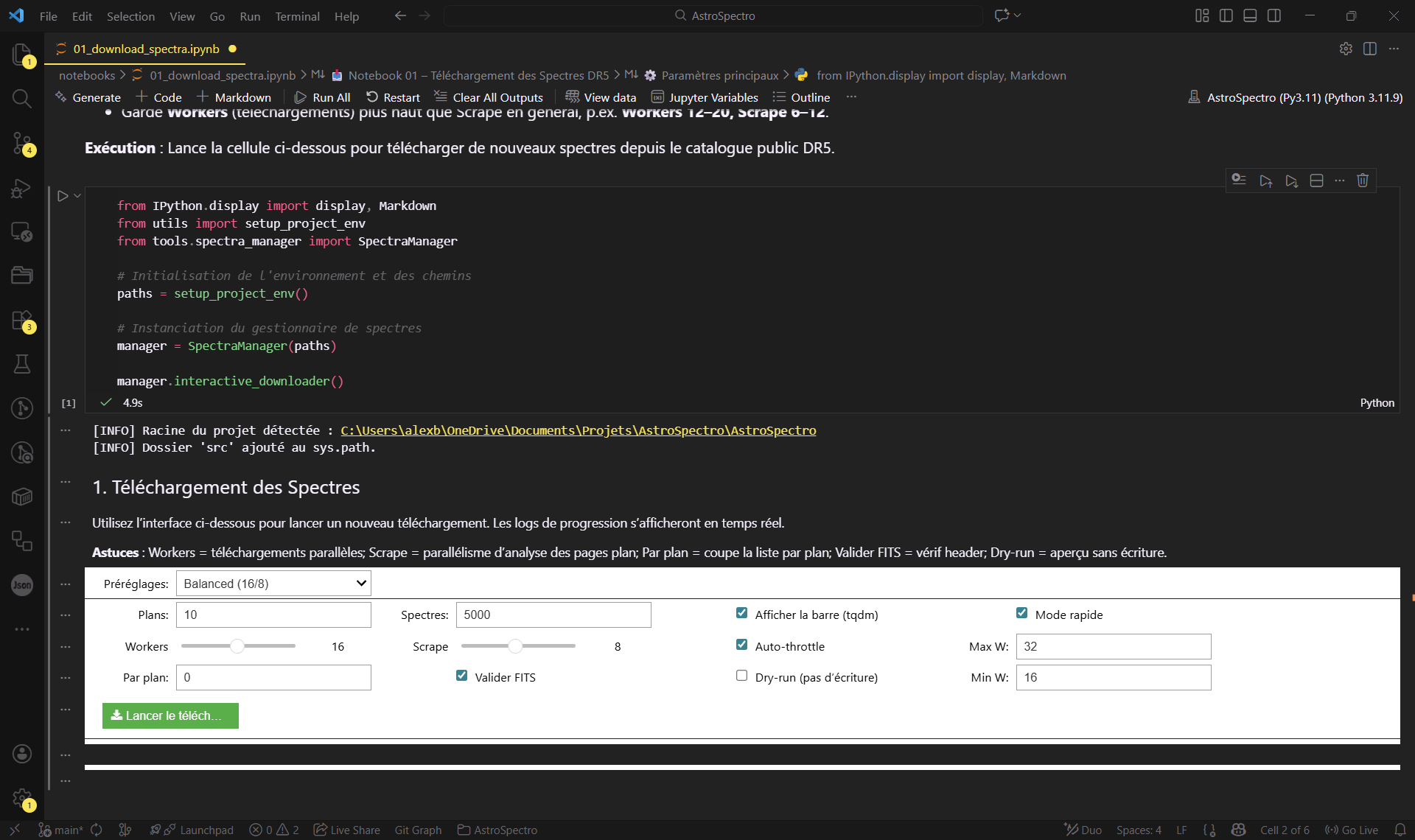 Figure 1 : L'interface interactive pour configurer et lancer l'acquisition des données.